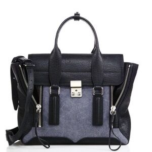 3.1 Phillip Lim Blue Pashli Medium Denim & Shark Embossed Leather Satchel